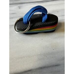 VTG 80s Rainbow Platform Flip Flop Keychain Blue Strap Mini Shoe Charm